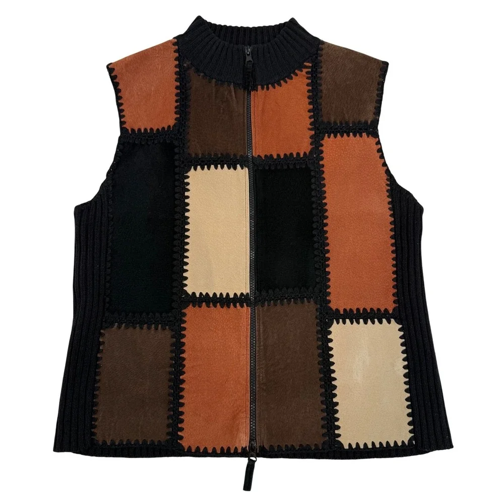 Vintage Suede Leather Knit Vest Western Designers Studio Originals Size Large‎
